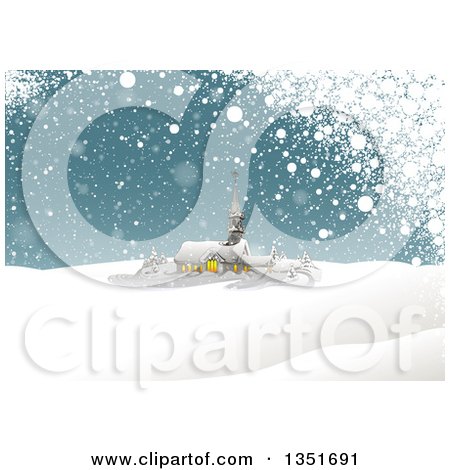 Clipart of a Winter Church on a Snowy Winter Hill - Royalty Free Vector Illustration by dero