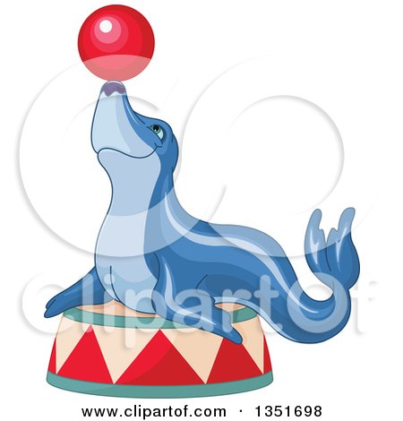 Clipart of a Blue Circus Seal Balancing a Ball on His Nose - Royalty Free Vector Illustration by Pushkin