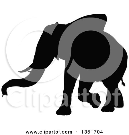 Clipart of a Black Silhouetted Elephant Walking 6 - Royalty Free Vector Illustration by AtStockIllustration