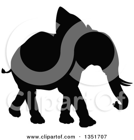Clipart of a Black Silhouetted Elephant Walking 4 - Royalty Free Vector Illustration by AtStockIllustration