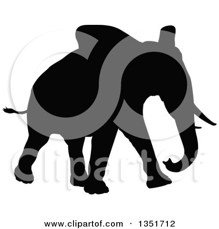 Clipart of a Black Silhouetted Elephant Walking 2 - Royalty Free Vector Illustration by AtStockIllustration