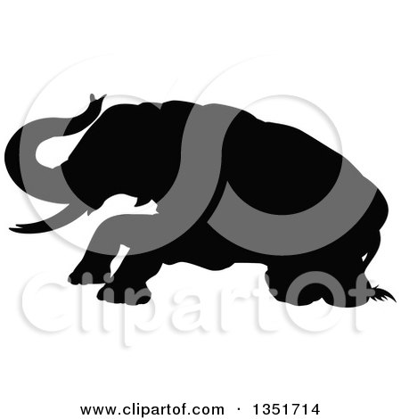 Clipart of a Black Silhouetted Elephant Getting up - Royalty Free Vector Illustration by AtStockIllustration