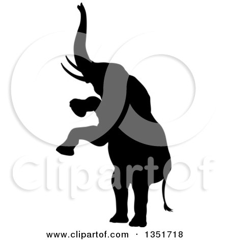Clipart of a Black Silhouetted Elephant Rearing - Royalty Free Vector Illustration by AtStockIllustration