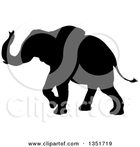 Clipart of a Black Silhouetted Elephant Walking - Royalty Free Vector Illustration by AtStockIllustration