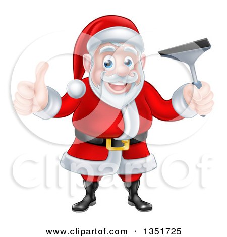 Clipart of a Christmas Santa Claus Giving a Thumb up and Holding a Window Cleaning Squeegee 5 - Royalty Free Vector Illustration by AtStockIllustration