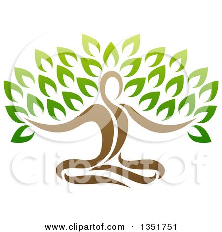 Clipart of a Brown Relaxed Person Meditating and Forming the Trunk of a Tree - Royalty Free Vector Illustration by AtStockIllustration