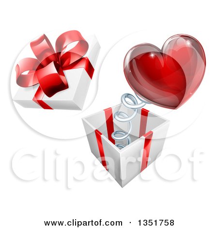 Clipart of a 3d Gift Box with a Red Heart Springing out - Royalty Free Vector Illustration by AtStockIllustration