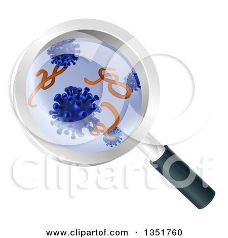 Clipart of a Magnifying Glass Zoomed over Germs and Viruses - Royalty Free Vector Illustration by AtStockIllustration