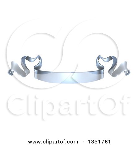 Clipart of a 3d Shiny Silver Metal Scroll Ribbon Banner - Royalty Free Vector Illustration by AtStockIllustration