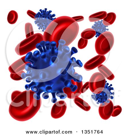 Clipart of 3d Blue Viruses Attacking Red Blood Cells - Royalty Free Vector Illustration by AtStockIllustration