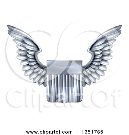 Clipart of a Shiny Winged Silver Metal United States Flag Shield - Royalty Free Vector Illustration by AtStockIllustration