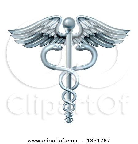 Clipart of a Silver Medical Caduceus with Snakes on a Winged Rod - Royalty Free Vector Illustration by AtStockIllustration