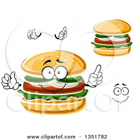 Clipart of a Cartoon Face, Hands and Hamburgers 2 - Royalty Free Vector Illustration by Vector Tradition SM
