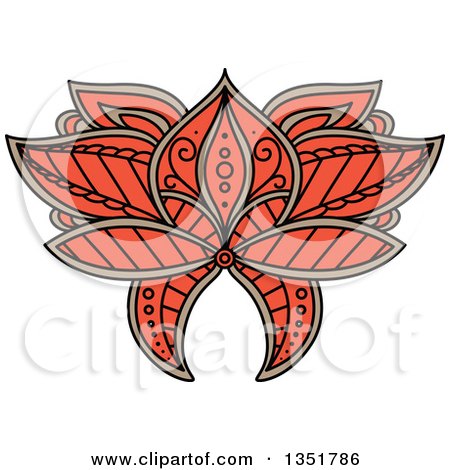 Clipart of a Beautiful Ornate Orange and Tan Henna Lotus Flower - Royalty Free Vector Illustration by Vector Tradition SM