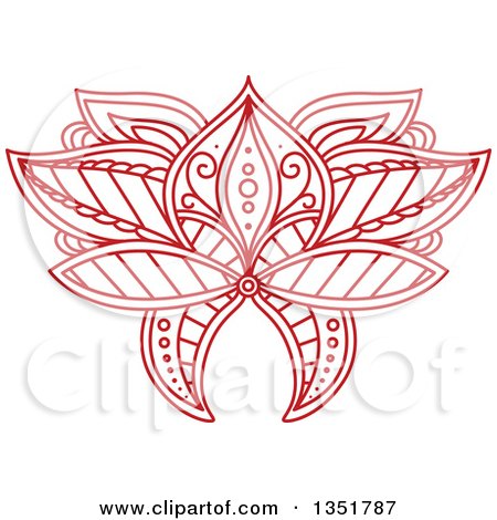 Clipart of a Beautiful Ornate Red Henna Lotus Flower 3 - Royalty Free Vector Illustration by Vector Tradition SM