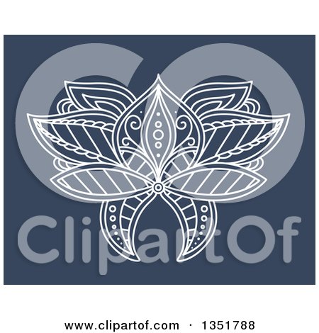 Clipart of a White Ornate Henna Lotus Flower on Blue 4 - Royalty Free Vector Illustration by Vector Tradition SM