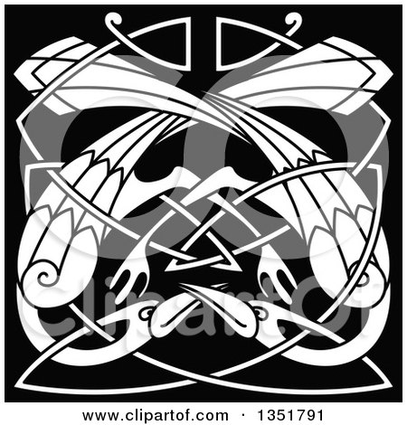 Clipart of White Celtic Knot Crane or Herons on Black 3 - Royalty Free Vector Illustration by Vector Tradition SM