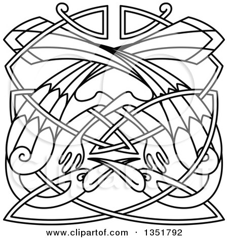 Clipart of Black and White Lineart Celtic Knot Cranes or Herons 5 - Royalty Free Vector Illustration by Vector Tradition SM