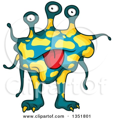 Clipart of a Cartoon Blue and Yellow Spotted Germ, Virus or Monster - Royalty Free Vector Illustration by Vector Tradition SM