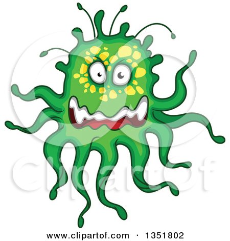 Clipart of a Cartoon Green Germ, Virus or Monster - Royalty Free Vector Illustration by Vector Tradition SM