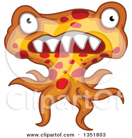 Clipart of a Cartoon Orange and Red Spotted Germ, Virus or Monster - Royalty Free Vector Illustration by Vector Tradition SM