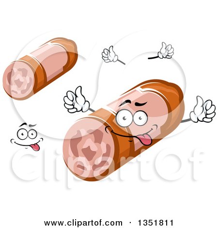 Clipart of a Cartoon Face, Hands and Salami 2 - Royalty Free Vector Illustration by Vector Tradition SM