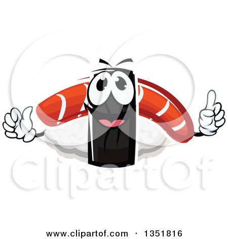 Clipart of a Cartoon Nigiri Sushi with Smoked Salmon Character - Royalty Free Vector Illustration by Vector Tradition SM