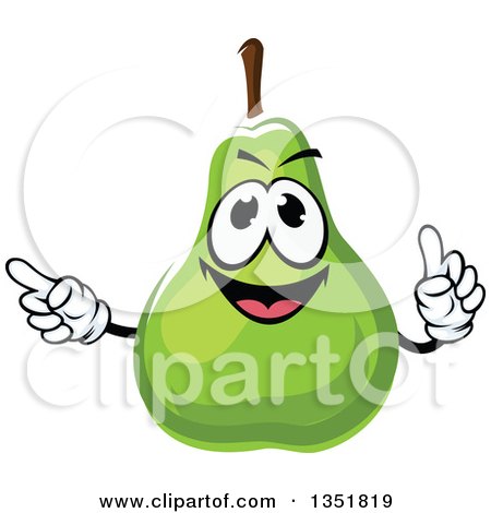Clipart of a Cartoon Green Pear Character Holding up a Finger and Pointing - Royalty Free Vector Illustration by Vector Tradition SM