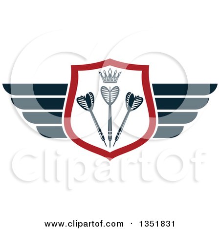 Clipart of a Winged Shield with a Crown and Throwing Darts - Royalty Free Vector Illustration by Vector Tradition SM
