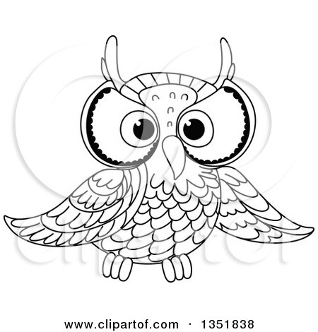 Clipart of a Cute Black and White Owl 2 - Royalty Free Vector Illustration by Vector Tradition SM