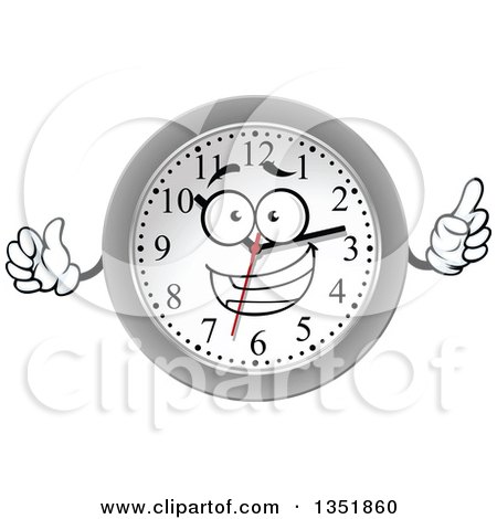Clipart of a Cartoon Silver Framed Wall Clock Character - Royalty Free Vector Illustration by Vector Tradition SM