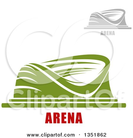 Clipart of Gray and Green Sports Stadium Arena Buildings with Text - Royalty Free Vector Illustration by Vector Tradition SM