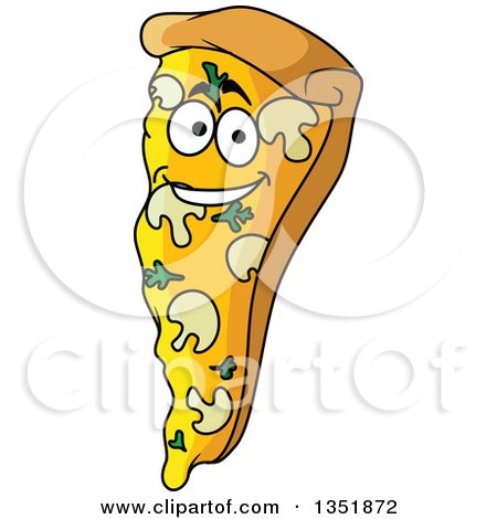 Clipart of a Cartoon Pizza Slice Character with Mushrooms and Parsley - Royalty Free Vector Illustration by Vector Tradition SM