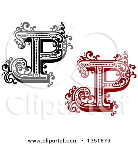 Clipart of Retro Black and White and Red Capital Letter P with Flourishes - Royalty Free Vector Illustration by Vector Tradition SM