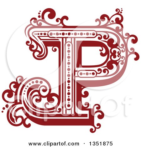 Clipart of a Retro Red and White Capital Letter P with Flourishes - Royalty Free Vector Illustration by Vector Tradition SM