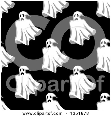 Clipart of a Seamless Pattern Background of Ghosts on Black 5 - Royalty Free Vector Illustration by Vector Tradition SM