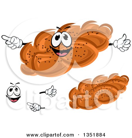 Clipart of a Cartoon Face, Hands and Plaited Bread with Poppy Seeds - Royalty Free Vector Illustration by Vector Tradition SM