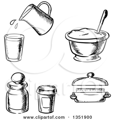 Clipart of Black and White Sketched Baking Items - Royalty Free Vector Illustration by Vector Tradition SM