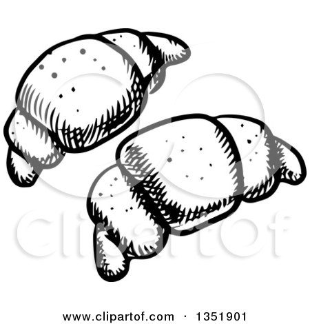 Clipart of Black and White Sketched Croissants - Royalty Free Vector Illustration by Vector Tradition SM