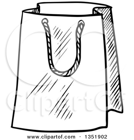 Clipart of a Black and White Sketched Gift or Shopping Bag - Royalty Free Vector Illustration by Vector Tradition SM