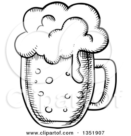 Clipart of a Black and White Sketched Beer Mug - Royalty Free Vector Illustration by Vector Tradition SM