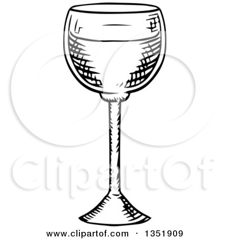 Clipart of a Black and White Sketched Wine Glass - Royalty Free Vector Illustration by Vector Tradition SM