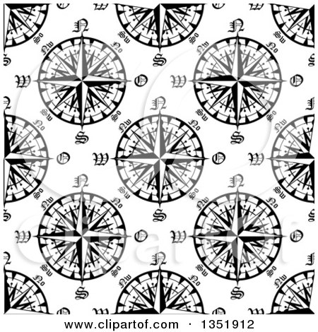 Clipart of a Seamless Pattern Background of Black and White Compasses 8 - Royalty Free Vector Illustration by Vector Tradition SM