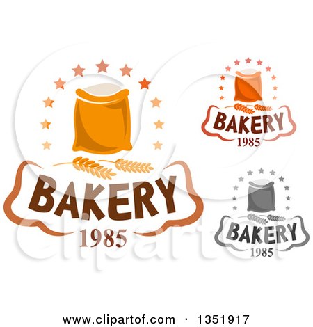 Clipart of Bakery Text Designs of Flour Bags and Wheat - Royalty Free Vector Illustration by Vector Tradition SM