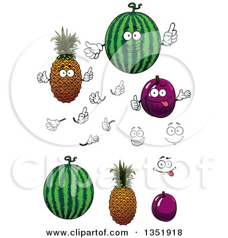 Clipart of Cartoon Faces, Hands, Watermelons, Pineapples and Plums - Royalty Free Vector Illustration by Vector Tradition SM