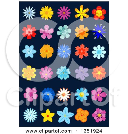 Clipart of Colorful Flowers on Navy Blue - Royalty Free Vector Illustration by Vector Tradition SM