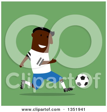 Clipart of a Flat Design Black Male Soccer Player Running over Green - Royalty Free Vector Illustration by Vector Tradition SM