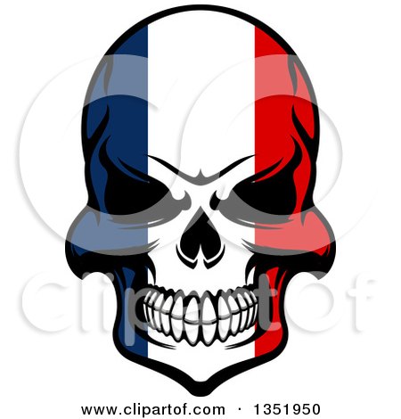 Clipart of a Grinning Evil Skull in French Flag Colors - Royalty Free Vector Illustration by Vector Tradition SM