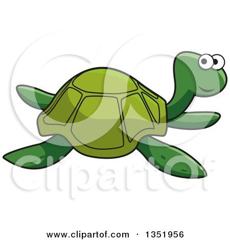 Clipart of a Cartoon Green Sea Turtle Swimming - Royalty Free Vector Illustration by Vector Tradition SM