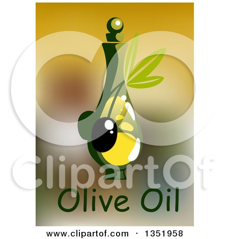 Clipart of a Bottle of Olive Oil over Text and Blur - Royalty Free Vector Illustration by Vector Tradition SM